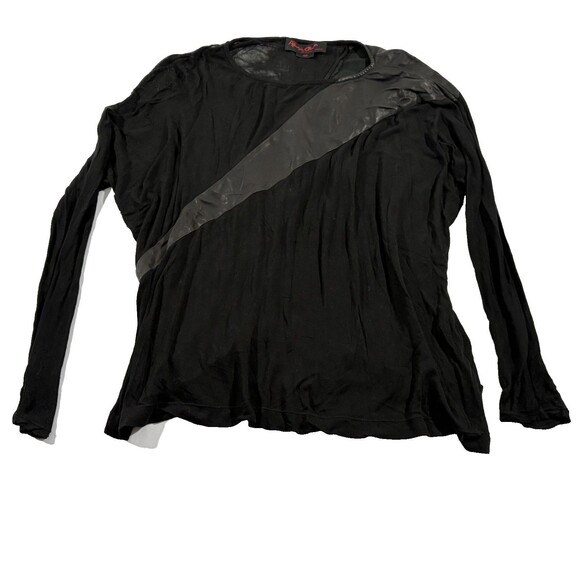 Womens Alice + Olivia Air Black Long Sleeve Lamb Leather Blouse Top Y2K Sz XL - Picture 1 of 8